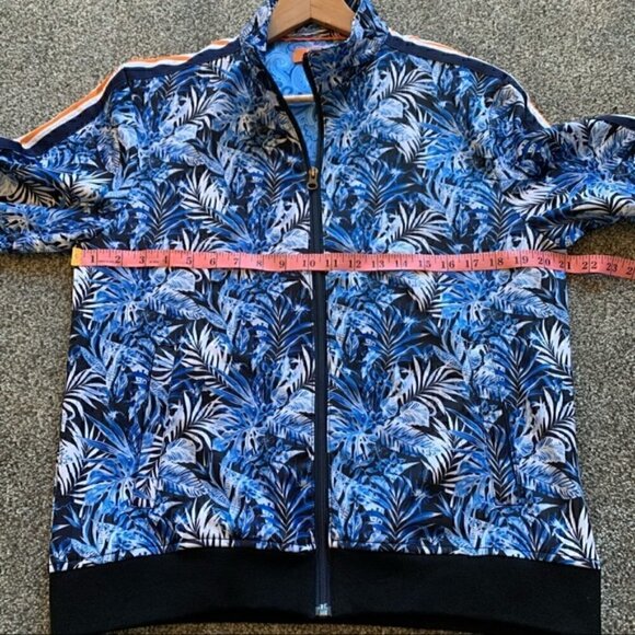 Tallia Sport Blue Tropical Striped Sleeve Athletic Jacket - small - Picture 6 of 9